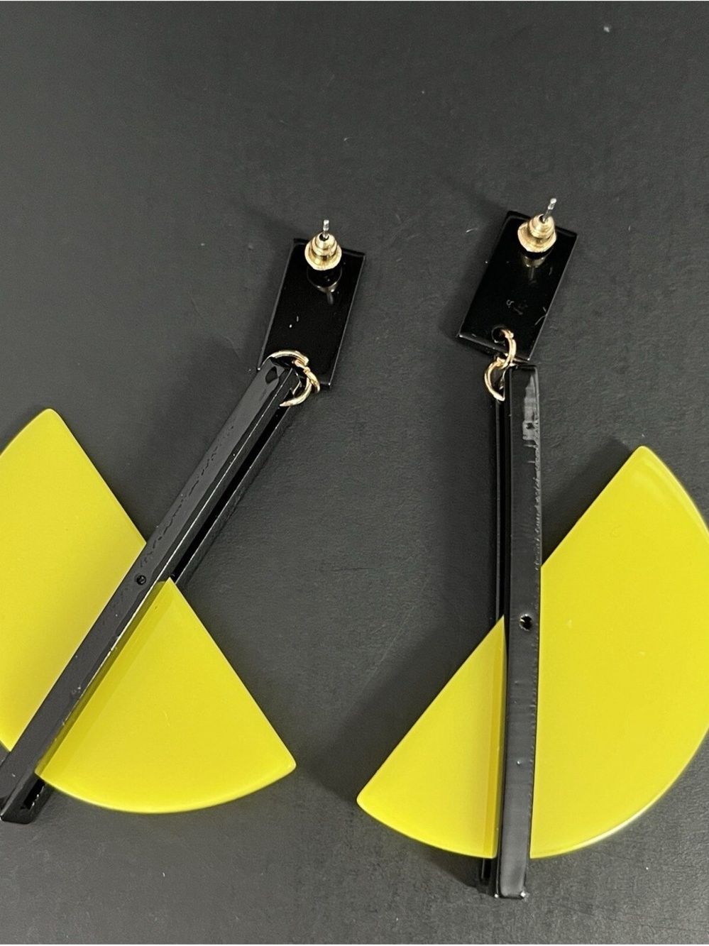 Bauhaus-style black yellow geometric statement earrings with kinetic moving part
